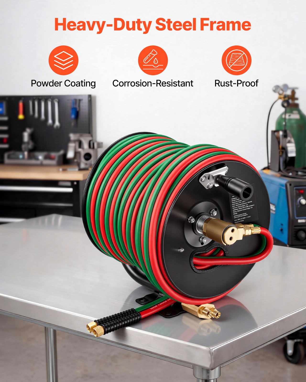 VEVOR Retractable Welding Hose Reel Hand Crank Hose Reel with 1/4" x 100FT Hose