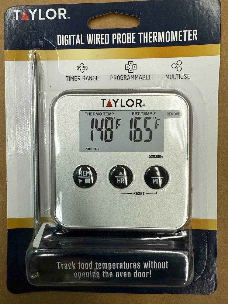 Taylor Digital Wired Probe Meat Thermometer w/Timer Programmable New in Package