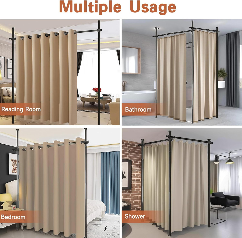 Adjustable Room Divider Rod – Temporary Privacy Wall Partition, No Drilling, Bla