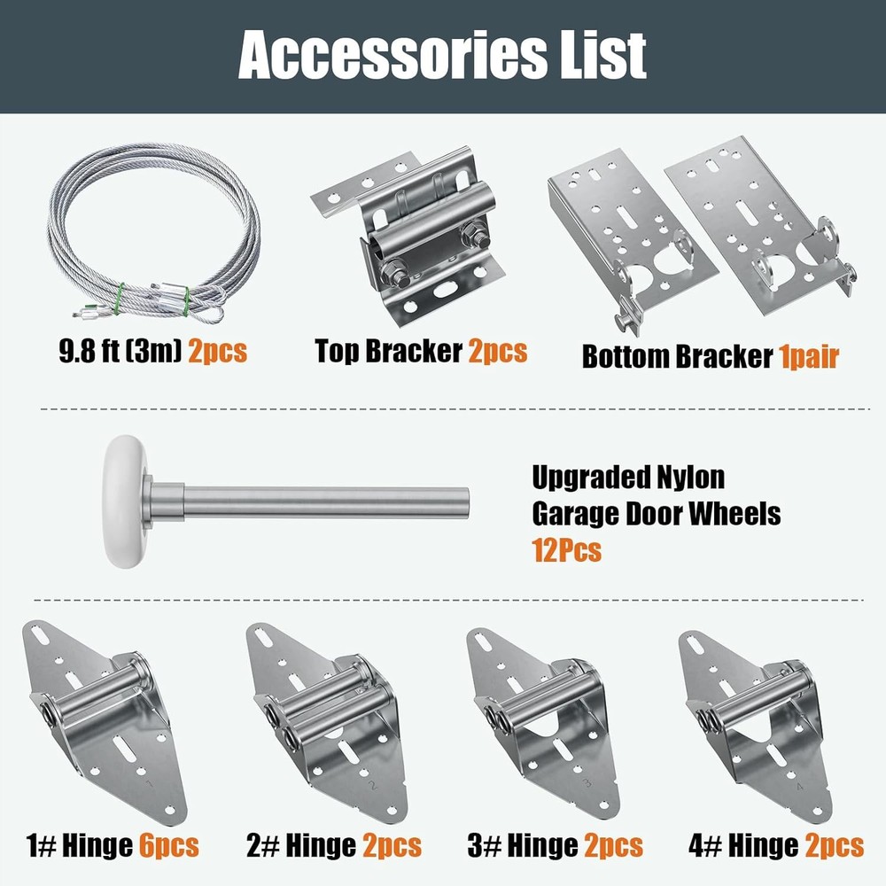 Garage Door Hinges and Rollers for 8' For Height Doors, Rollers, Top Bracket ...