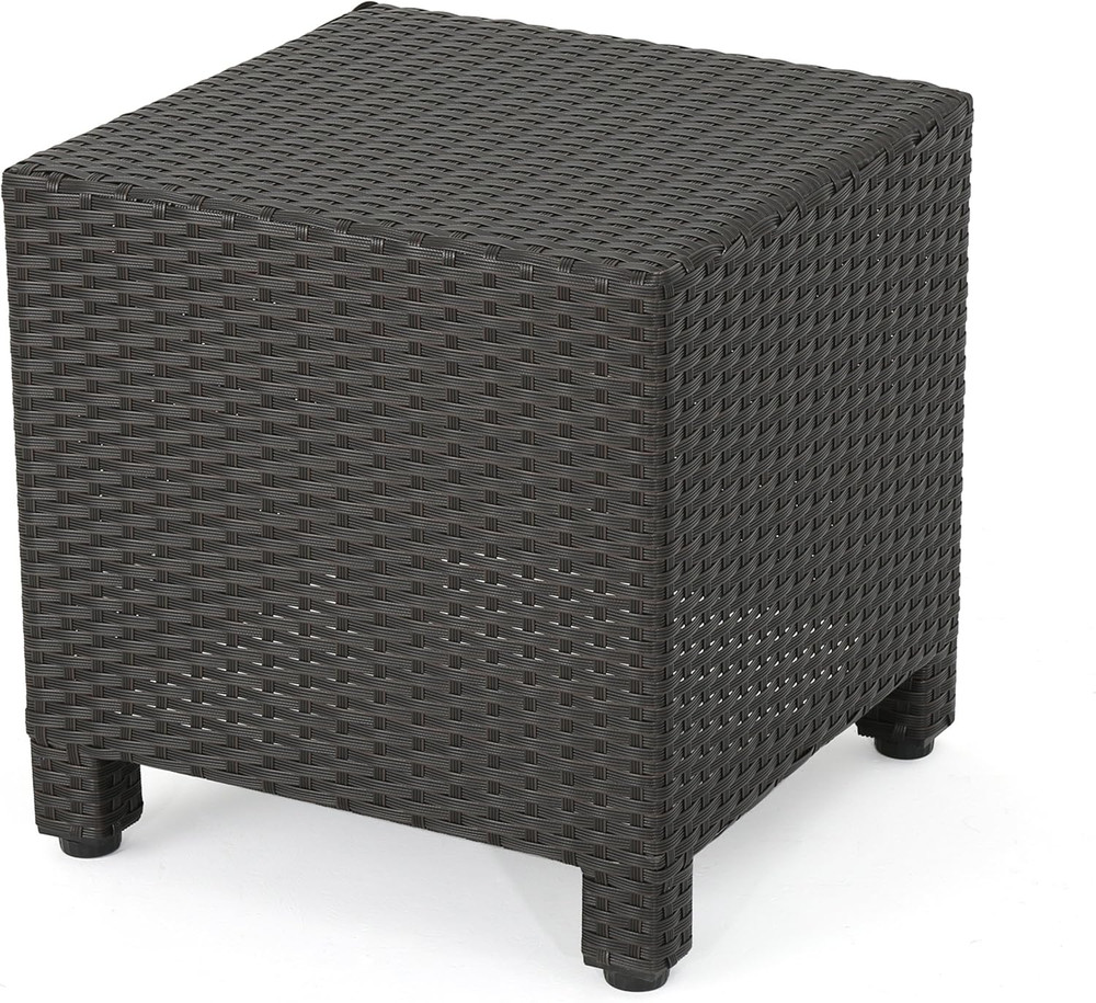 Puerta Outdoor Wicker Side Table, Dark Brown