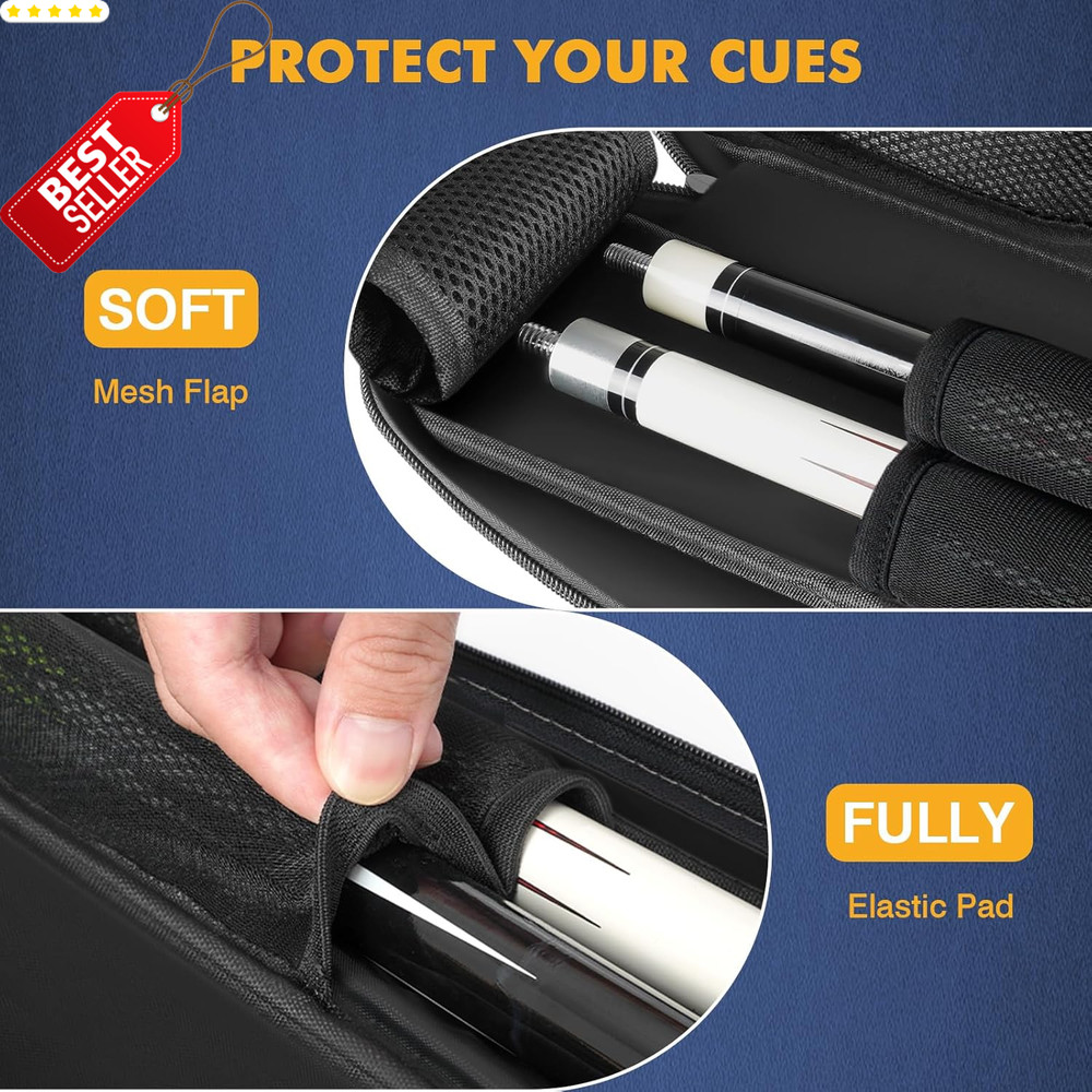 2x2 Pool Cue Case Holds 2 Sticks Soft Polyester Carry Bag Strap Pockets - US