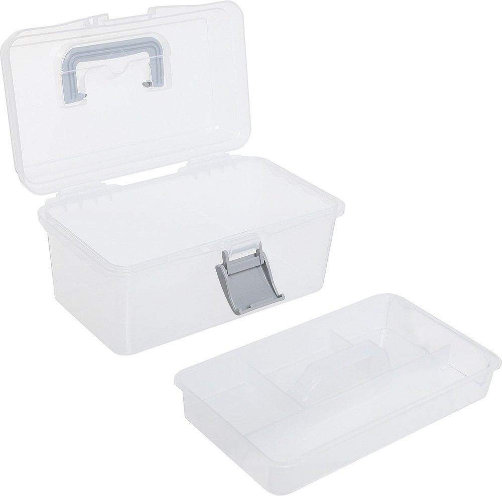 Clear Gray Multipurpose First Aid, Arts & Craft Supply Case/ Removable Tray