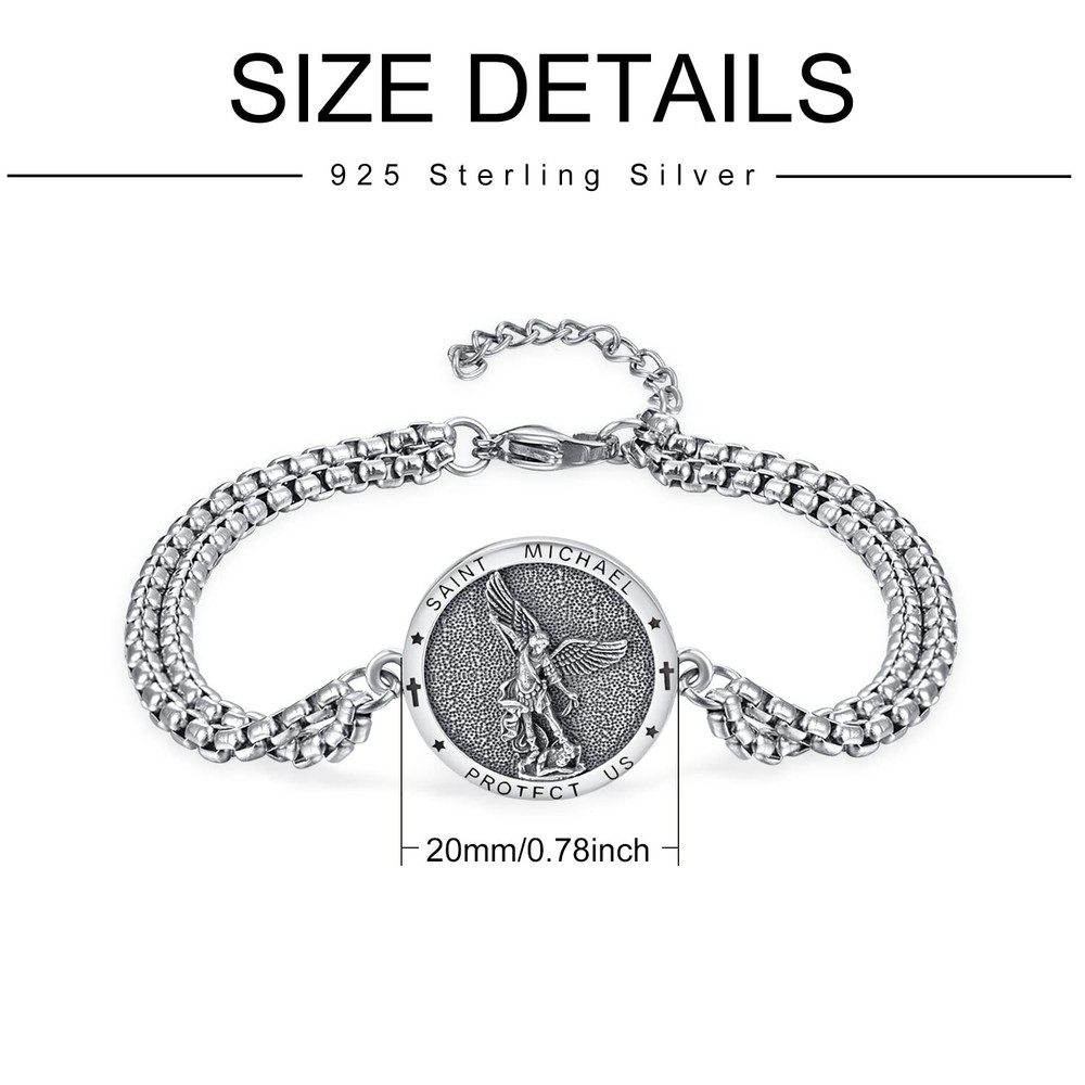 KINGWHYTE St Michael/St Christopher Bracelet Sterling Silver Men Adjustable B...