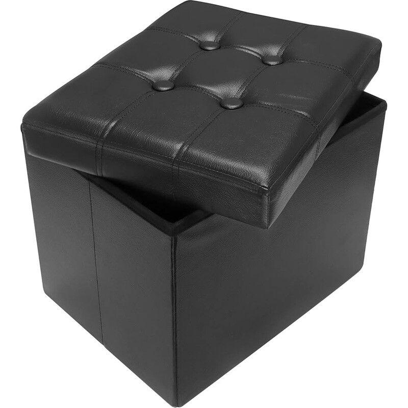Folding Storage Ottoman Leather Foot Rest Stool Durable Compact Design New