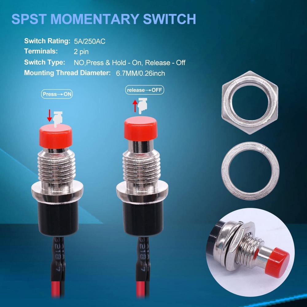 4 Pack SPST Normally Open Momentary Push Button Switch Red