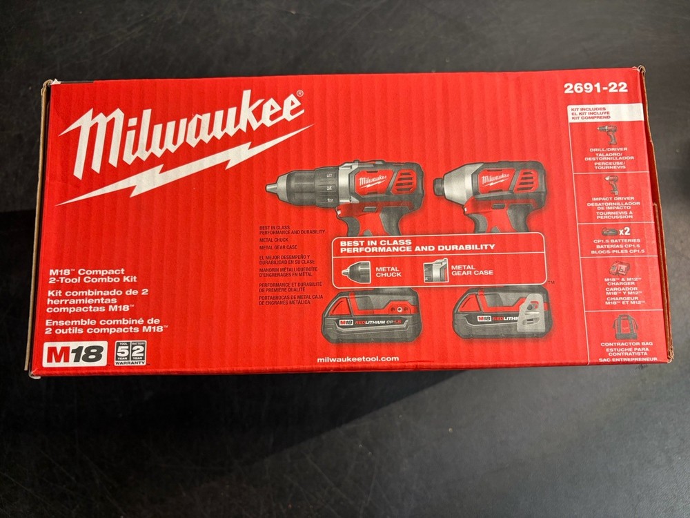 Milwaukee Cordless Compact Drill and Impact Driver Power Tool Set - 2691-22