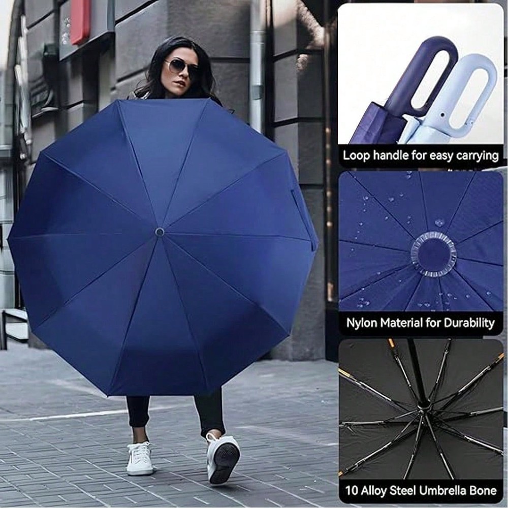 Automatic Folding Umbrella, Portable Rain Umbrella With Loop Buckle, Windproof