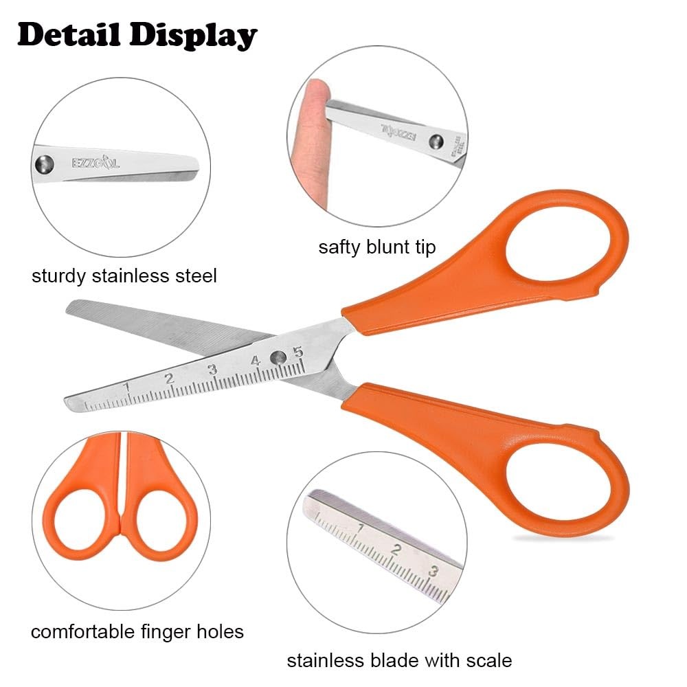 Scissors Bulk for Kids, EZZGOL 12 PACK 5” Safety Blunt Tip Student Scissors,...