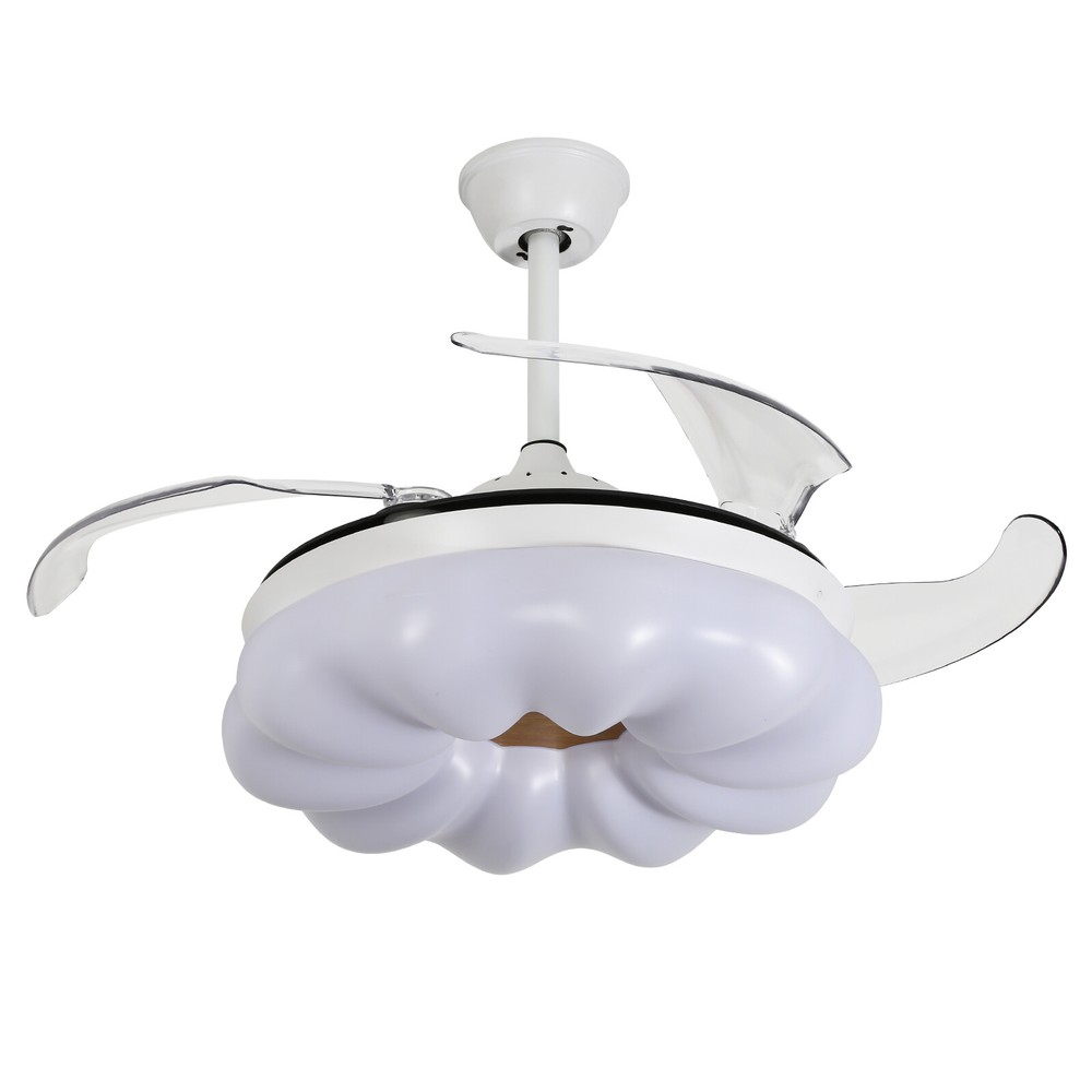 42In LED Arcs Cloud Shape 4 Blades Retractable Ceiling Fan Light+Remote Control