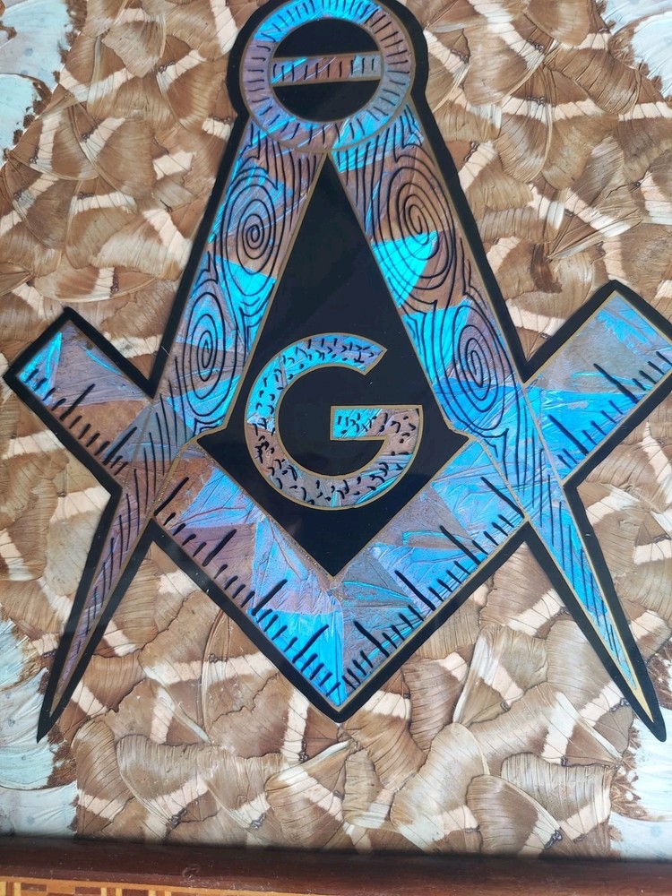 Vintage Masonic Serving Tray Blue Morpho Butterfly