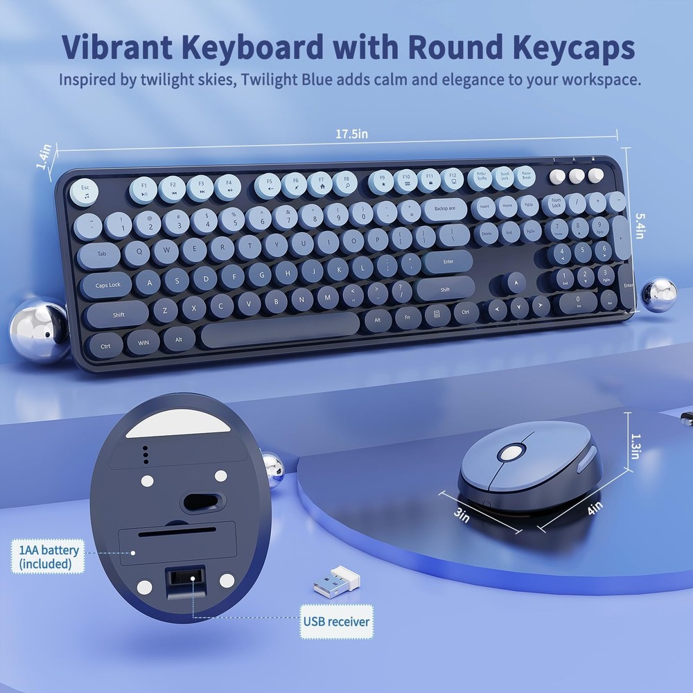 Nowlike Wireless Keyboard and Mouse Combo, Retro Typewriter Keyboard with Rou...