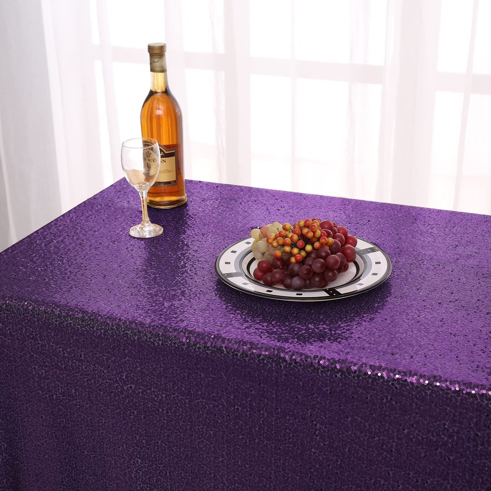 nanbowang Sequin Tablecloth - Purple Cloths for Parties Rectangular Cover Overla