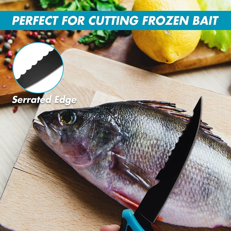 FLISSA 5''/6''/7''/9'' Fillet Knife Cutting Notch Non-Slip Handle w/Black Sheath