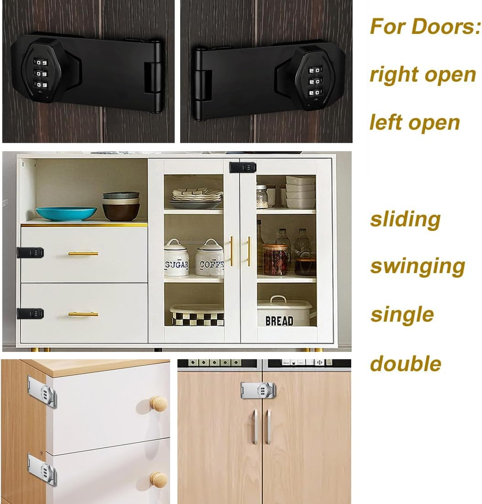 Cabinet Lock Keyless 3-Digit Password Combination Code Hasp Latch Lock Twist Kno