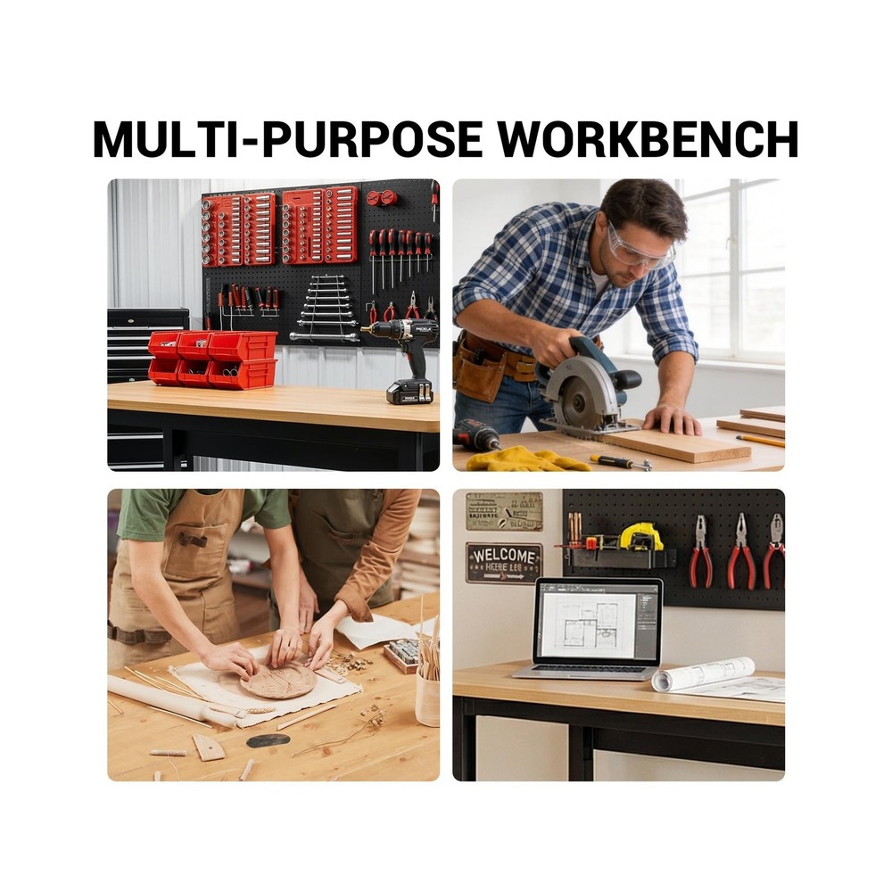 48" Adjustable Workbench with Power Outlets, Work Table for Garage, 2000 LBS ...