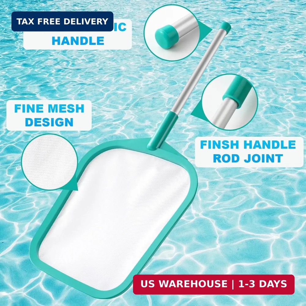 Pool Skimmer - Pool Net with Pole, Pool Skimmer Net with Solid Plastic Frame, Sk