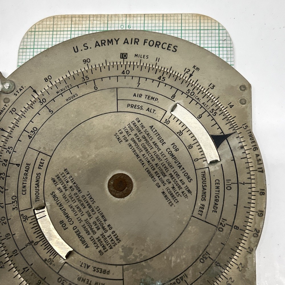 US Army Air Forces Type E-6B Computer: Dead Reckoning, Aerial With Case/Ruler