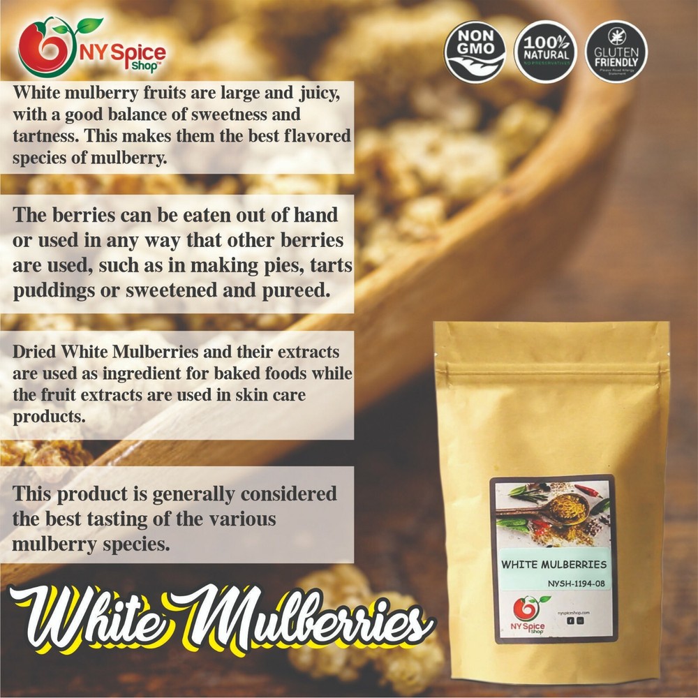 Dried White Mulberries, Dried Fruit Item Weight 4oz-3lb