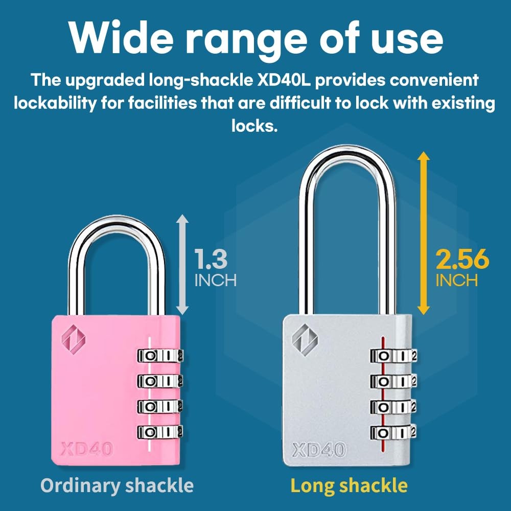 XD40L 4-Digit Long Shackle Combination Padlock, Gray, 1-Pack