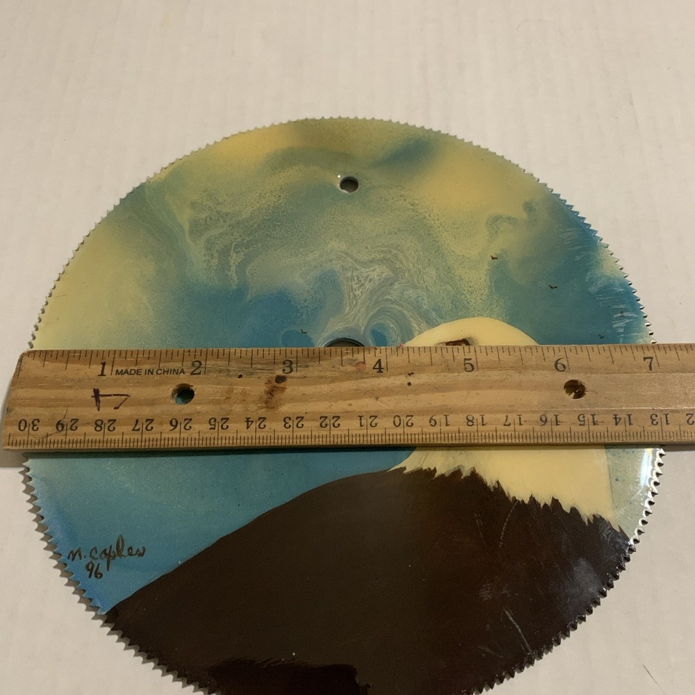 Vintage Folk Art Painted Eagle on Saw Blade signed,