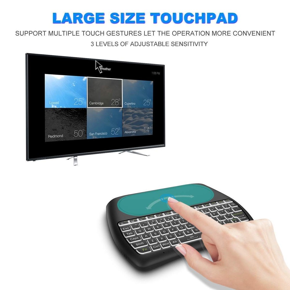 D8 Mini Wireless Keyboard with Touchpad, Colorful Backlit Small Wireless Keyb...