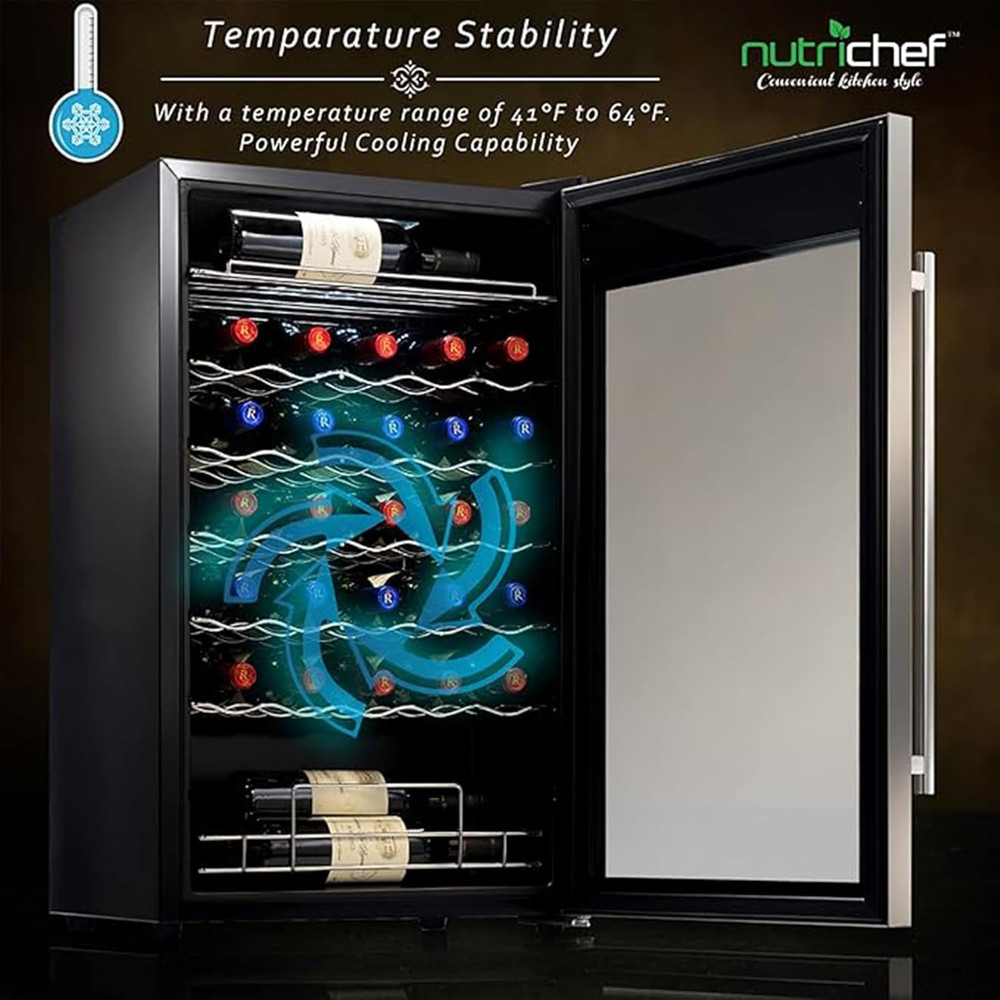 34 Bottle Wine Fridge - Single Zone Beverage Refrigerator with Adjustable Temper