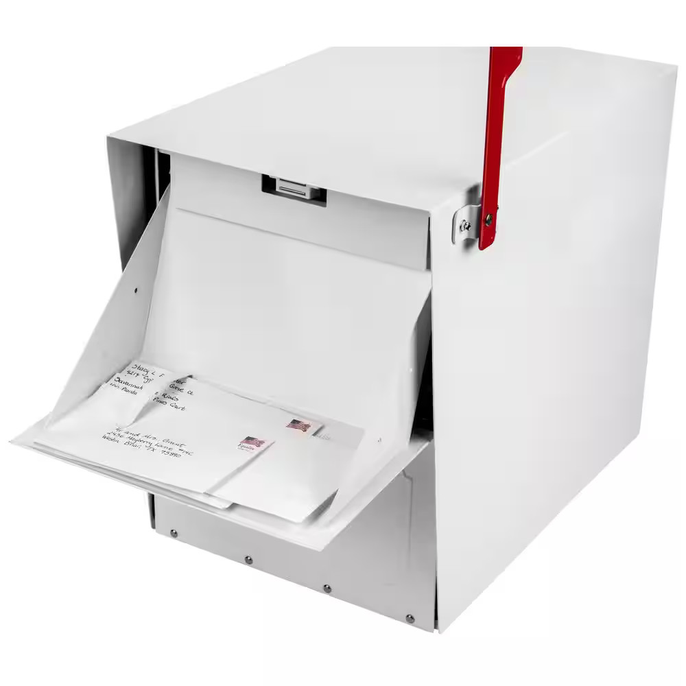 Oasis Classic White, Extra Large, Steel, Locking, Post Mount Parcel Mailbox with