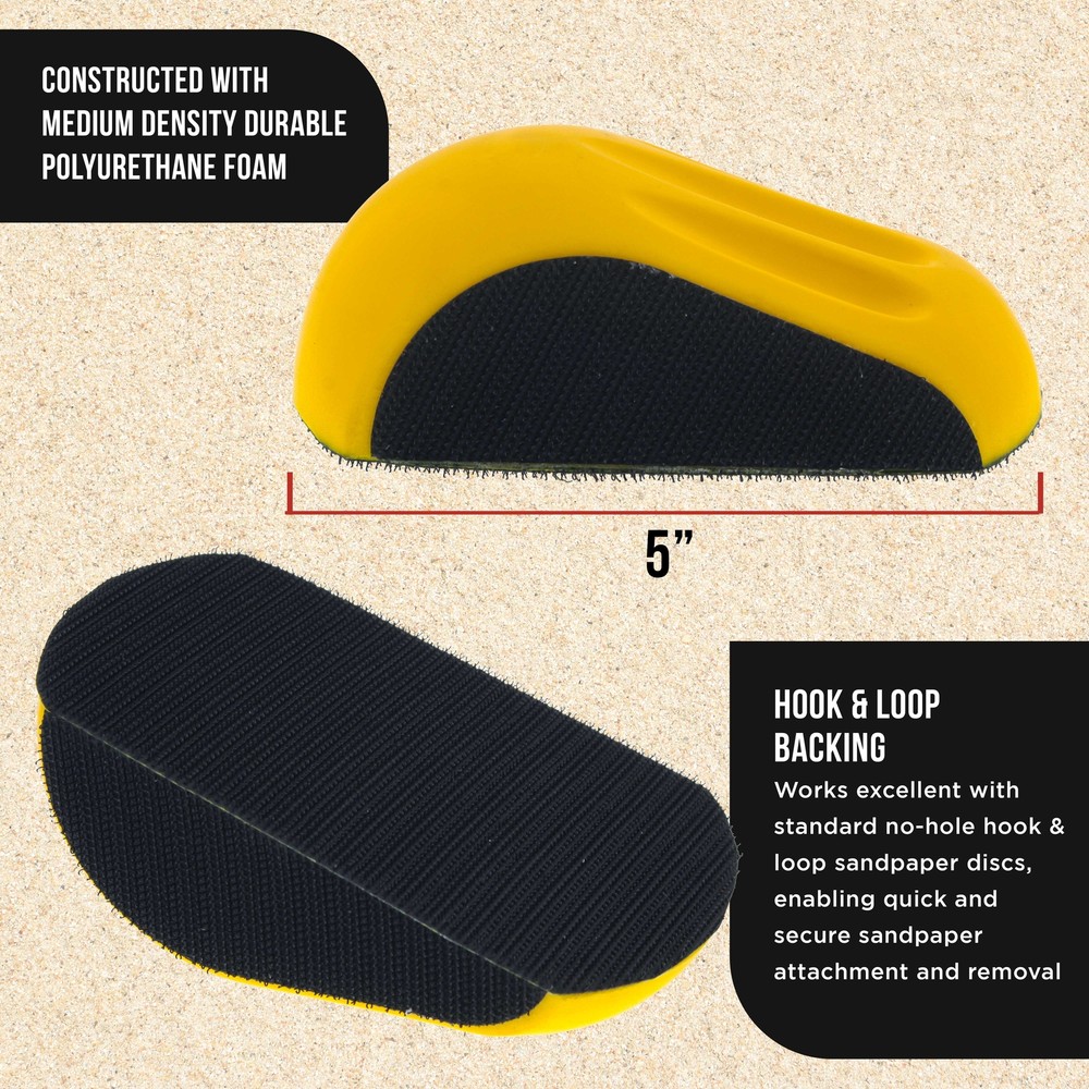 2ea 5" Mouse-Shaped Hand Sanding Block Pads for Hook & Loop and PSA 5" DA Discs