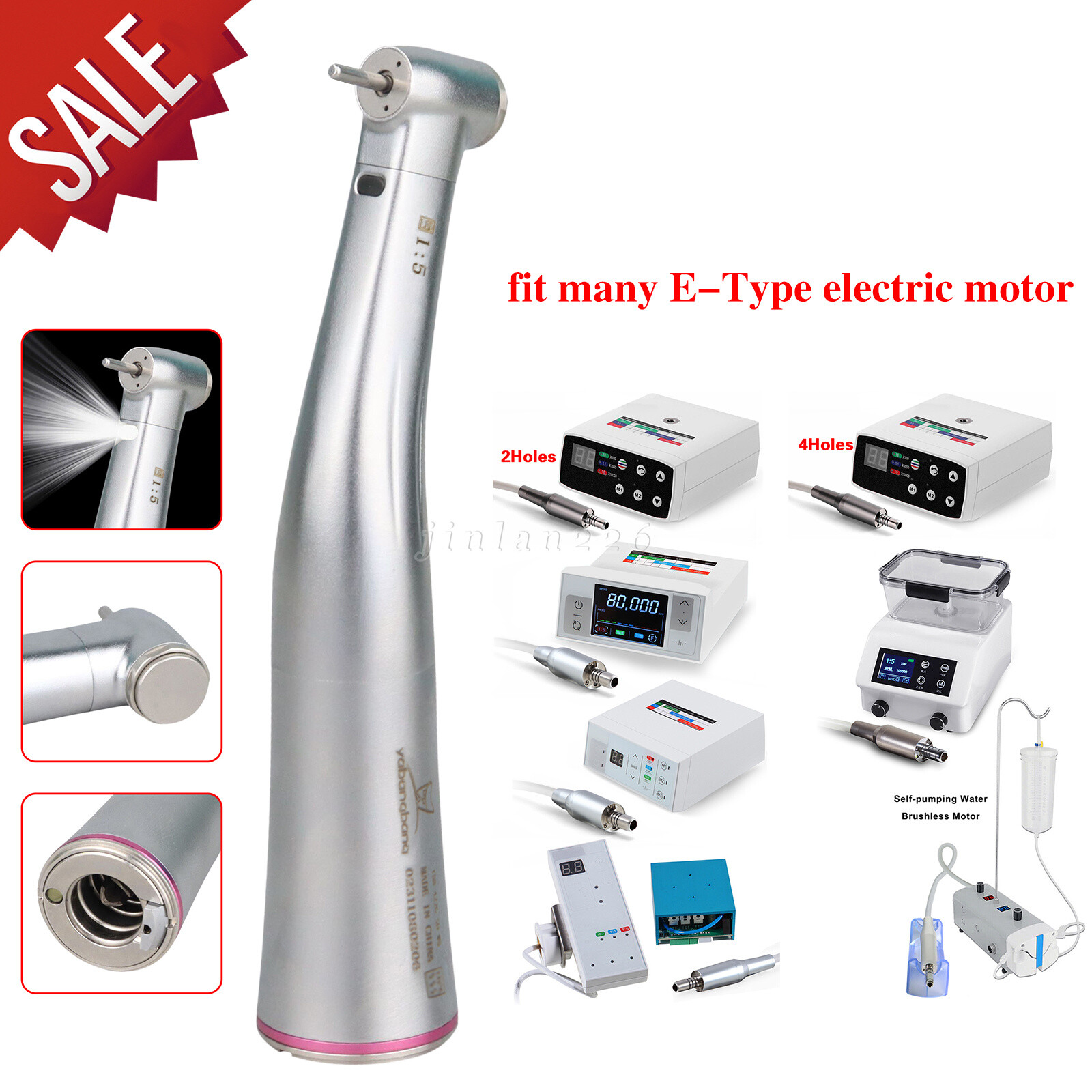 Dental 1:5 Increasing Contra Angle LED Optic Handpiece Fit NSK Electric Motor