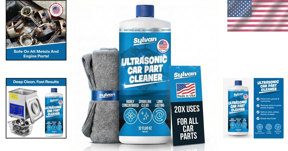 Powerful Ultrasonic Cleaning Solution & Microfiber Cloth for Engine Parts