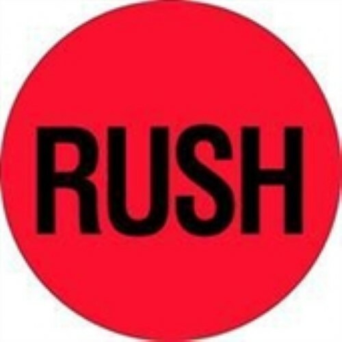 1000 - #DL1740 2" Circle "RUSH" Flourescent Red Label