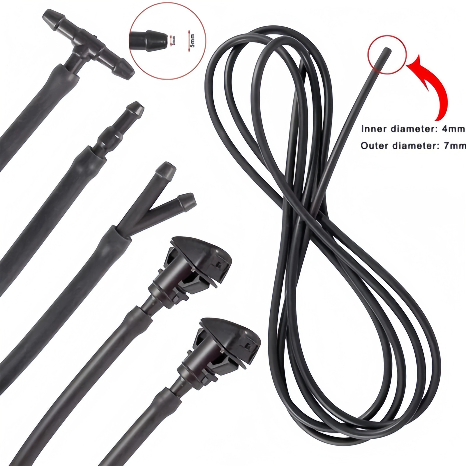 Car Windshield Wiper Washer Squirter Nozzle Spray Jet Kit Fluid Hose Universal