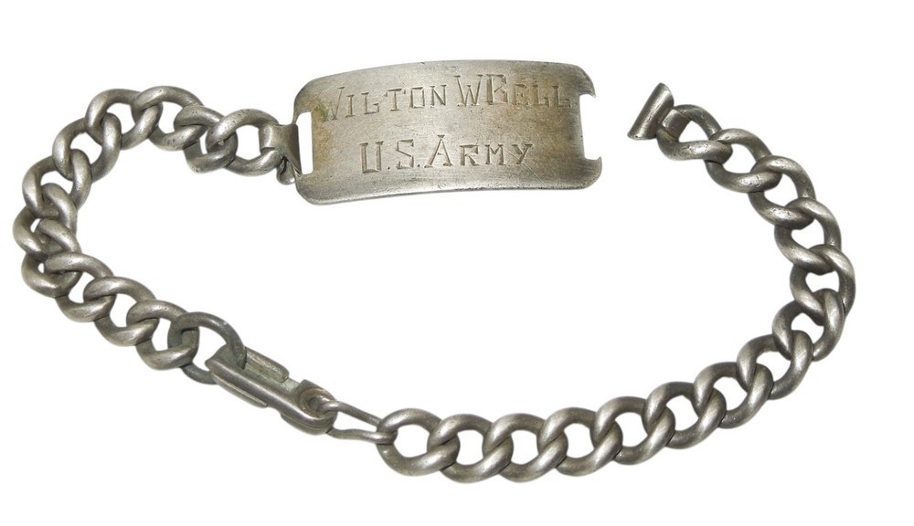 WWII US Army 12th Armored Div Wounded in Action STERLING ID Bracelet CA14