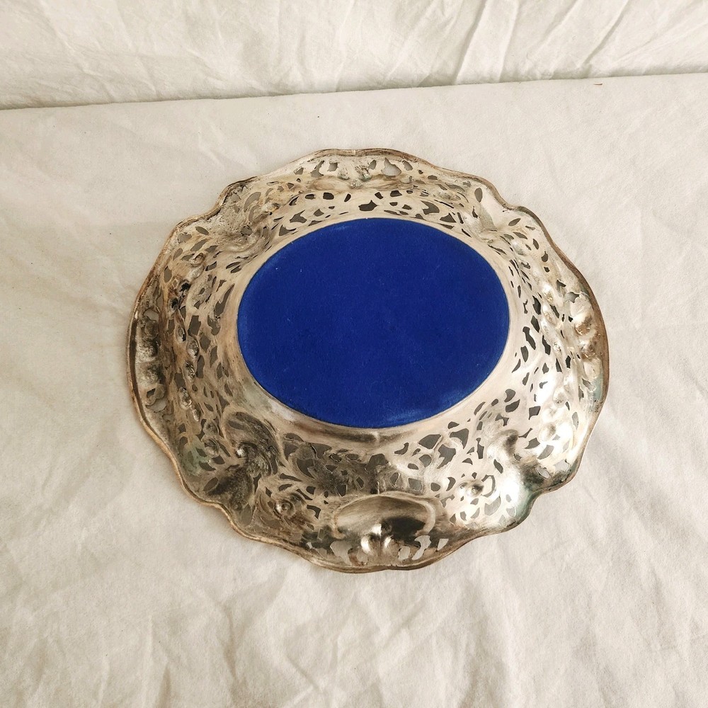 Silverplate Metal Centerpiece Bowl Intricate Pierced Openwork Design Roses