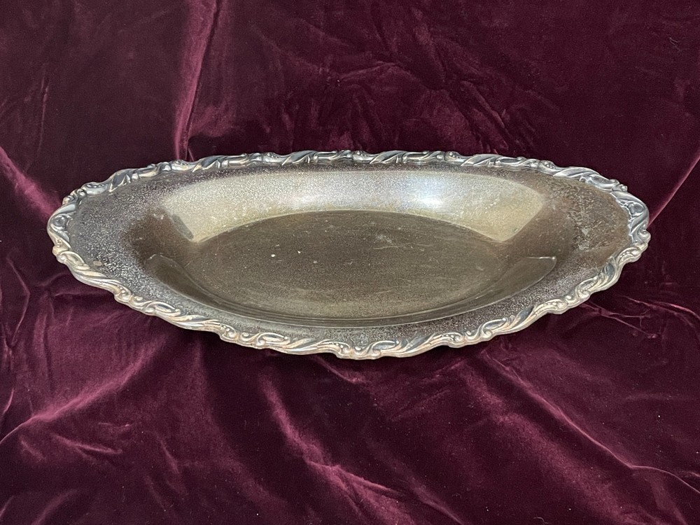 VTG Floral Ornate Scroll Silver Plated Tray -use as a Halloween candy dish!
