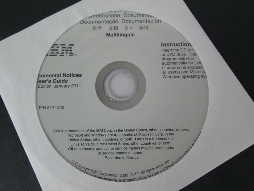 Genuine New IBM Environmental Notices Users Guide Documentation CD Disk 81Y1200