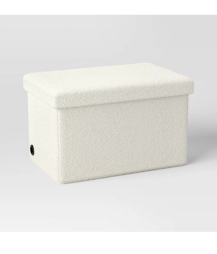 24" Collapsible Double Storage Dorm Ottoman Cream - Room Essentials