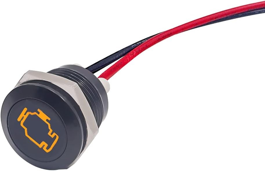 Yellow LED Indicator Pilot Dash Light (Check Engine) 1/2" (12mm) 12V Metal