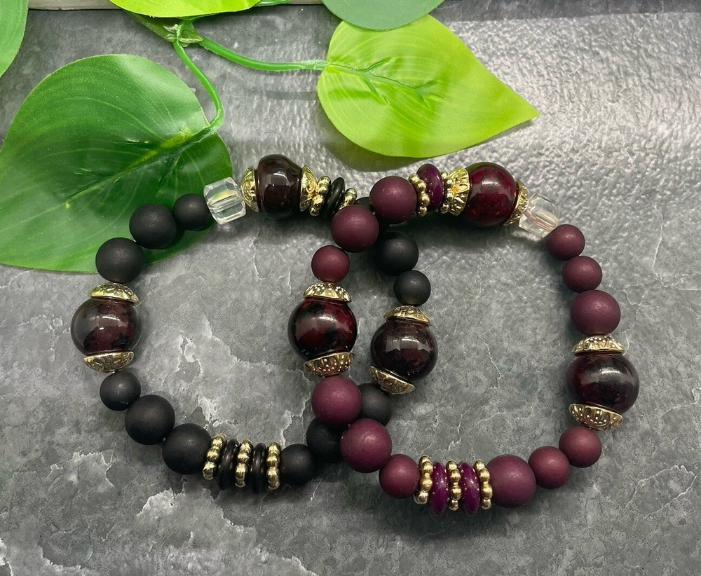2 PC Handmade Beaded  Boho 7” Plus Stretch Layered Bracelet Set B3951