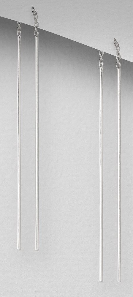 Solid Sterling Silver Threader Minimalists Double Bar Dangle Earrings 2.25" Long