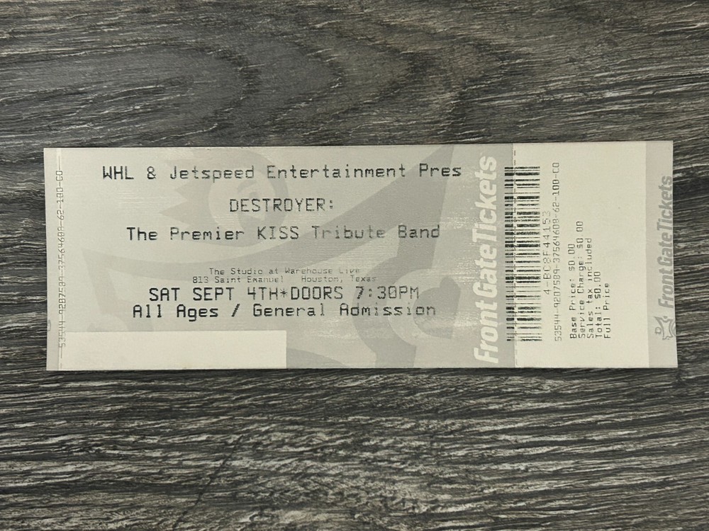 KISS DESTROYER Tribute Band FULL TICKET STUB Sept 4 Houston TX Vintage Kiss
