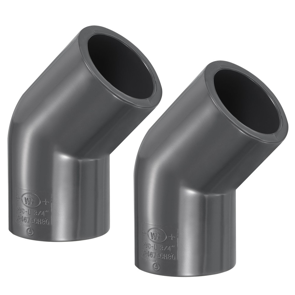 UPVC Elbow Fitting Pipe Program 80 3/4", 2pcs 45 Degree Connector, Grey