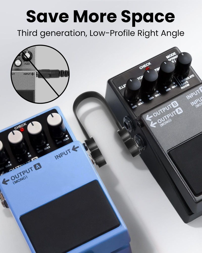 6 Pack Guitar Patch Cables, 5 Inch, 1/4" TS Right Angle Guitar Cable, Low Pro...