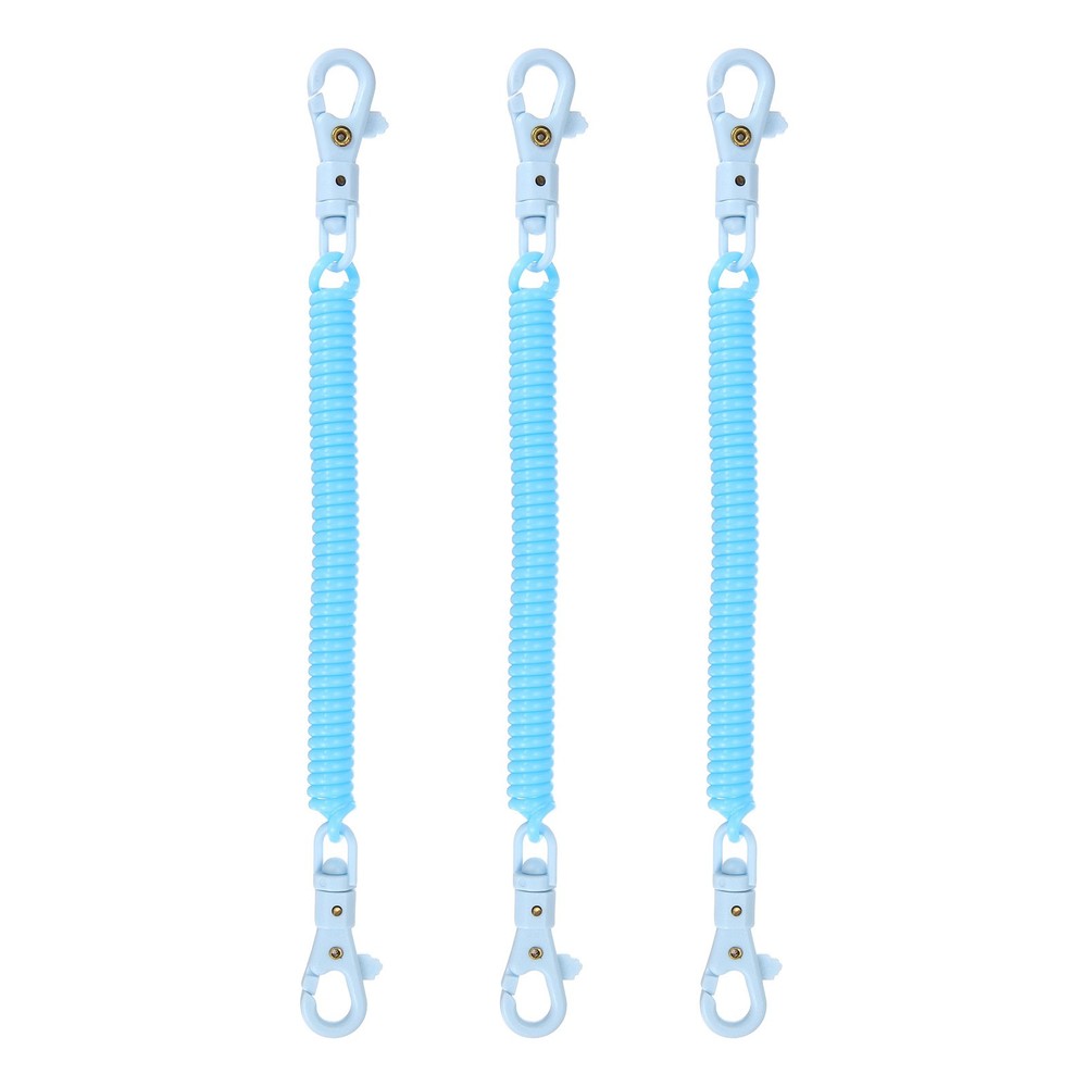Retractable Coil Keychain W Double Plastic Clasp, (7.9", Light Blue)(3Pcs)