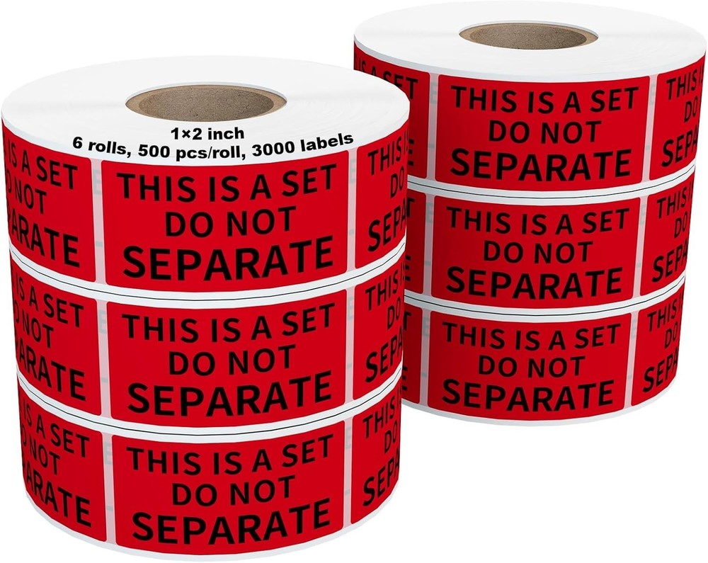 6 Rolls 1" x 2" Warning Label, This is a Set Do Not Separate Fluorescent Red ...