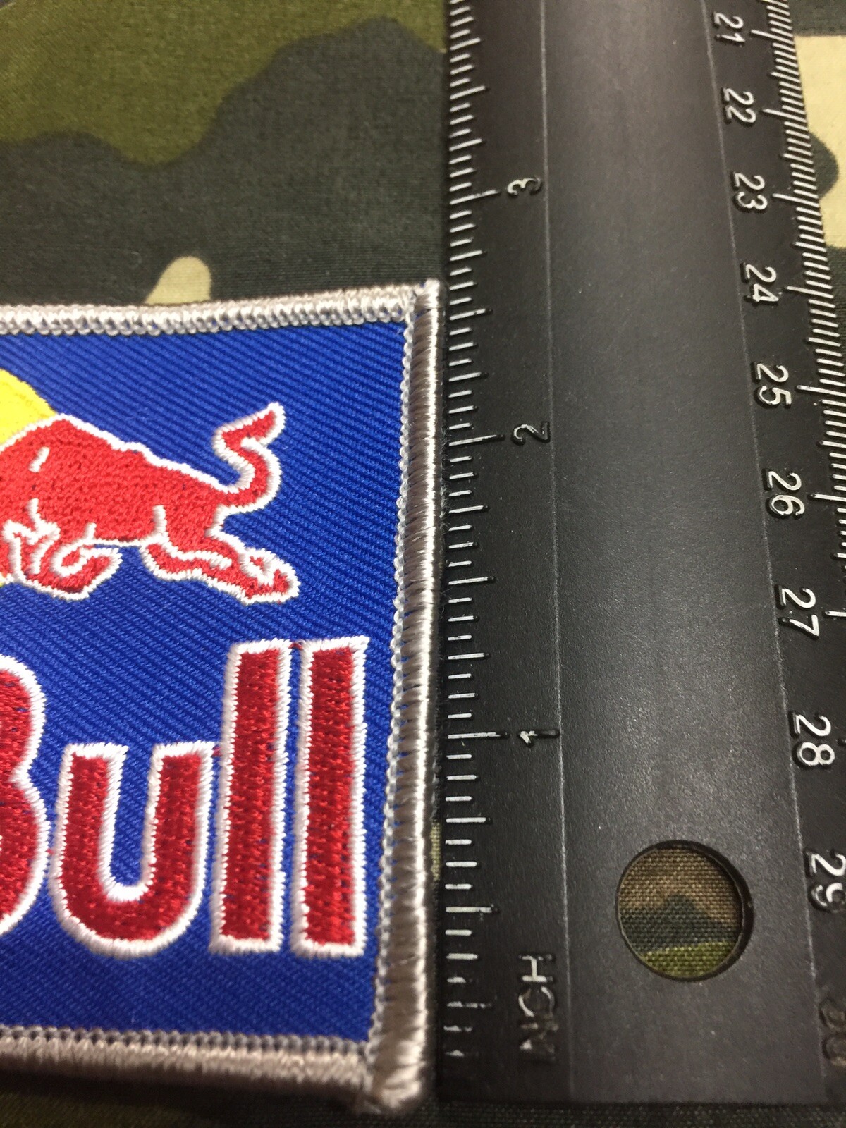 RED BULL PATCH WITH GENUINE 3M ADHEASIVE HOOK BACK SEE PICTURES