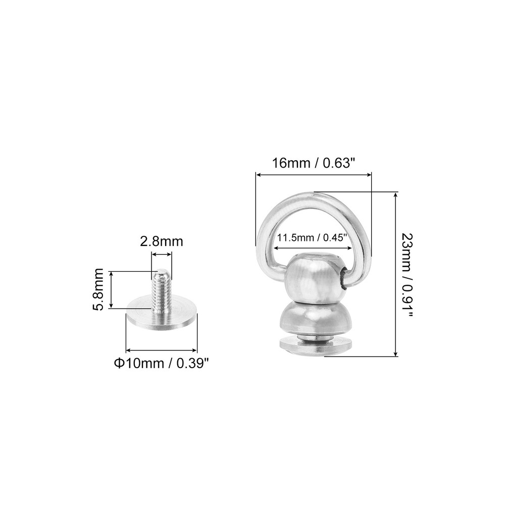 4Pcs 10mm Brass Ball Studs Rivets Small D Ring Button Ball Studs, Silver