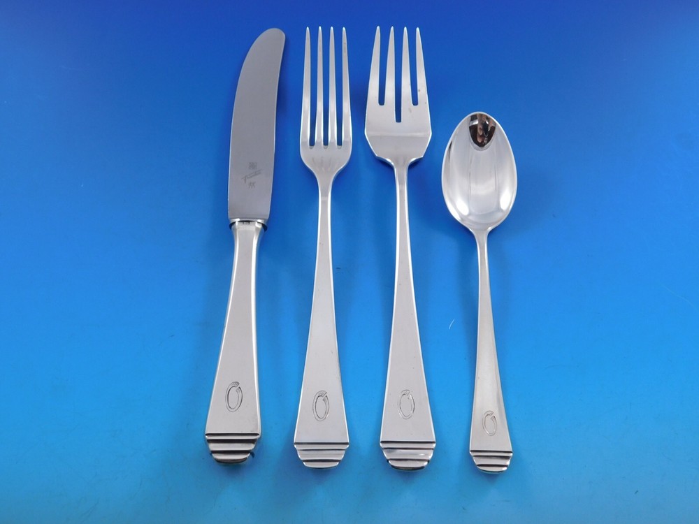 German 800 Silver Flatware Set Service 98 pieces O monogram Pyramid Design