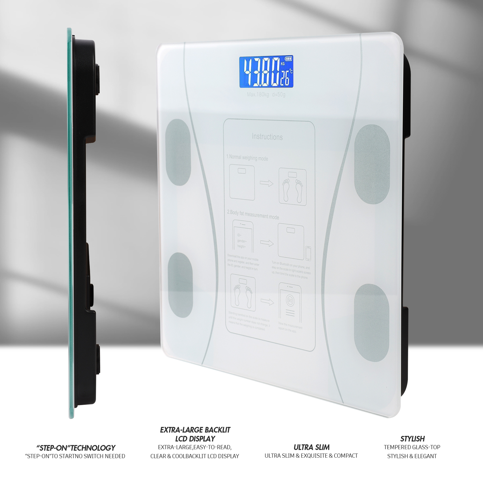 Digital Bathroom Scale BMI Highly Accurate Smart Bluetooth Scale LCD Display USA